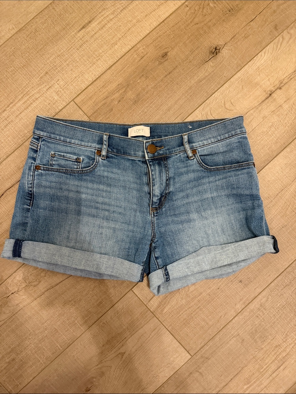 LOFT Light Blue Rolled Cuff Denim Shorts